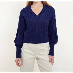 NEW &ISLA anna cable v-neck sweater in navy